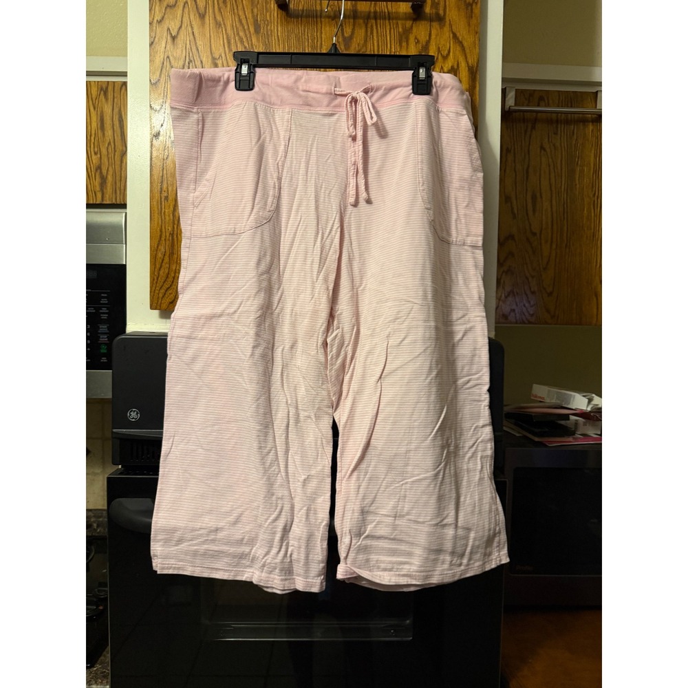 Faded Glory Womens Pink White Striped Pajama Pants Capri Sleepwear XL 16-18